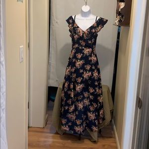 IZ Byer Sz5 Navy Blue Floral Maxi Dress Romper